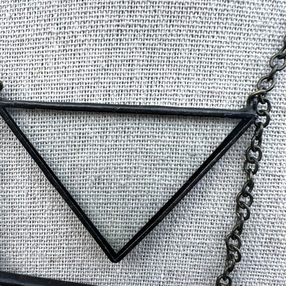 Modernist Clear Glass Double Triangle Pendant Necklace Architectural Brutalist - Picture 3 of 3